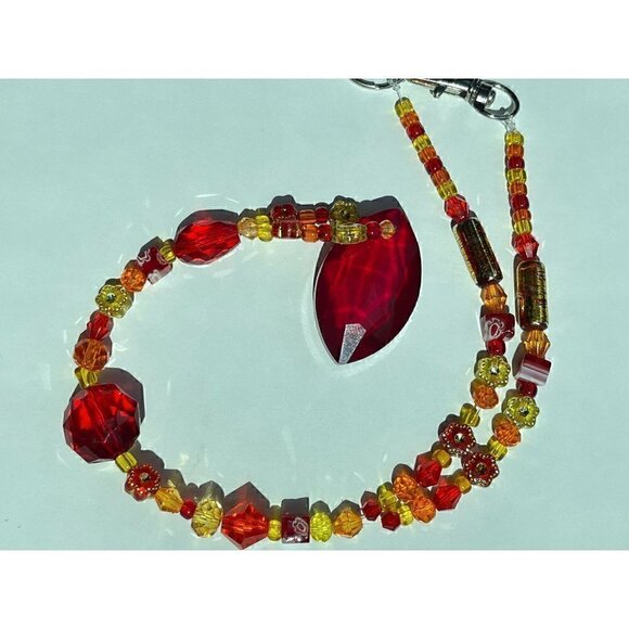 Beaded Suncatcher Rearview Mirror Car Charm Yellow Orange Red Crystal Prism - Picture 2 of 10
